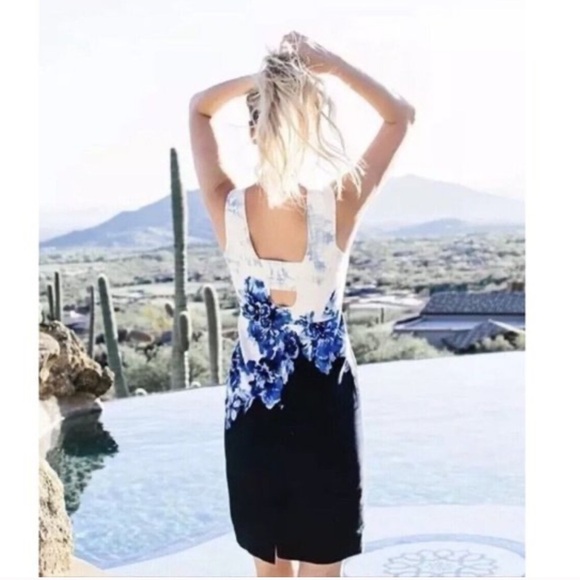 Maeve Blue Floral Stretch Cotton Sateen Open-Back Dress - Picture 1 of 12